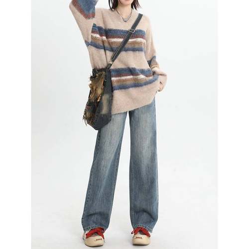 牛宽窄版阔腿裤女仔2025新款秋冬爆款裤子高腰231108L-显松瘦小个