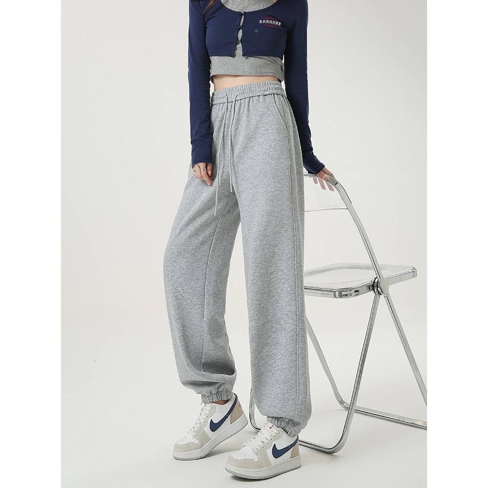 色运动裤灰春女7165-1小个子秋2025新款休宽松显瘦美式直筒闲束脚