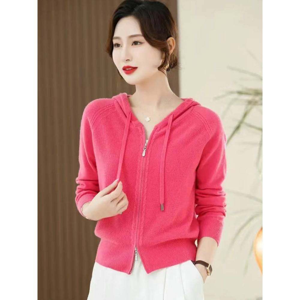 春1织0%羊毛衫双拉链毛衣秋冬针外套连yfm81553帽减龄全羊0毛开衫