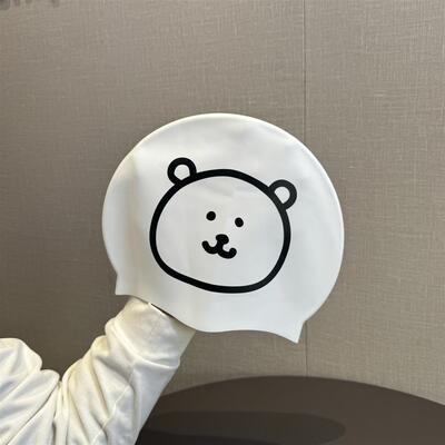 自嘲熊泳帽女款长发加大可爱硅胶成人大头围防水不勒头护耳游泳帽