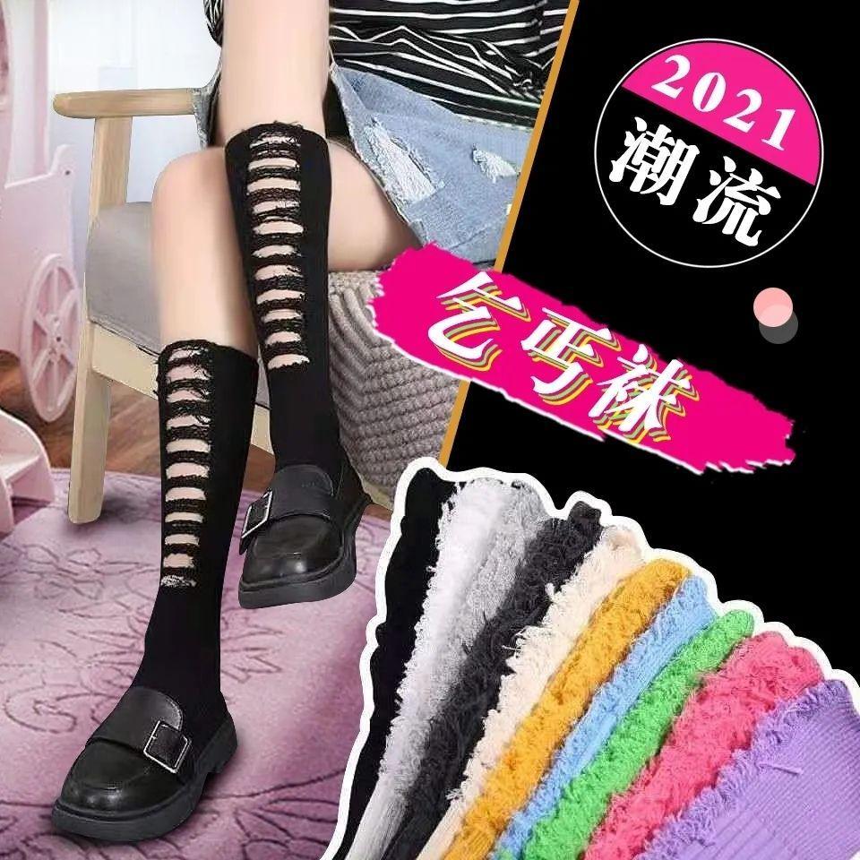 夏天好看的袜子长袜配老爹鞋穿的女搭配薄款长款纯色推推袜ins潮