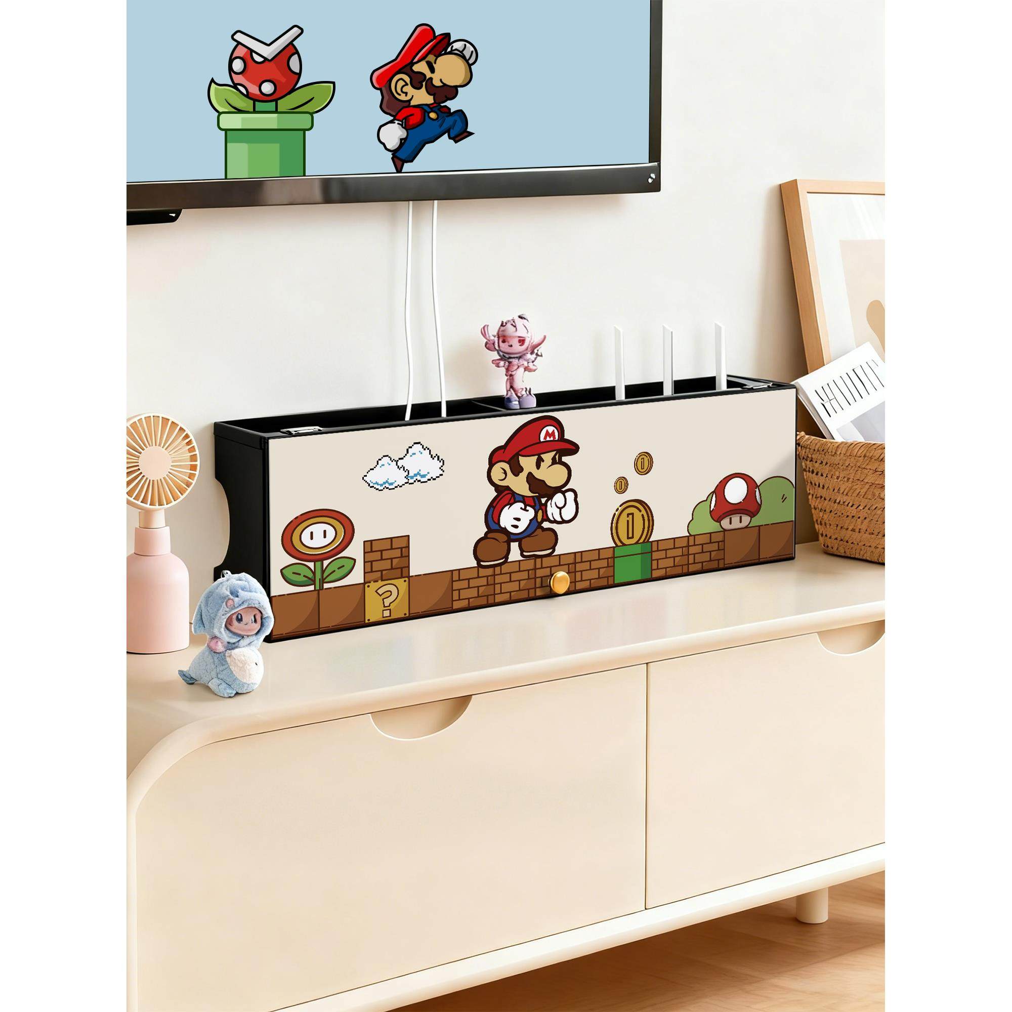 马里奥路由器收纳盒wifi光猫电视机顶盒置物隐藏电线遮丑装饰盒子