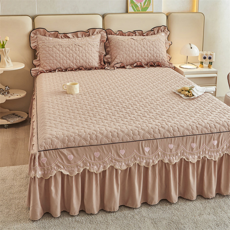 新款柔感磨毛花边夹棉床裙三件套公主风防滑床罩带裙边四季通用,床上用品,床裙,淘宝优惠券,粉丝福利购,淘宝优惠卷