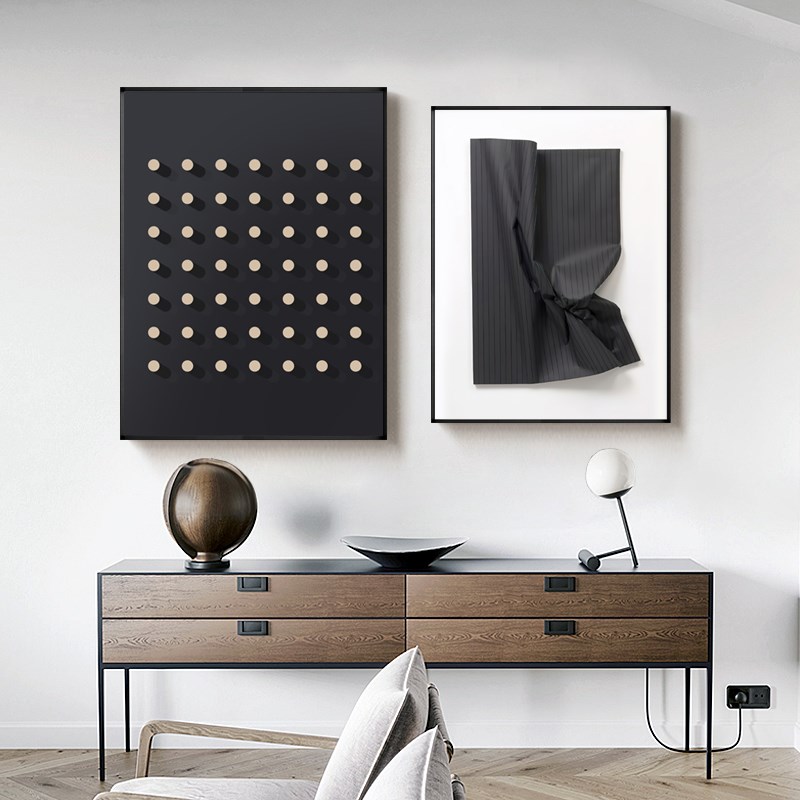 轻奢黑白立体感现代简约抽象创意落地玄关装饰画客厅餐厅小众挂画
