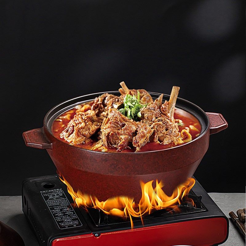 中式双耳陶瓷耐热红色汤锅砂锅煲烧鱼头甲鱼大砂锅创意酒店餐具