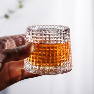 创意威士忌酒杯日式 加厚水晶玻璃啤酒杯旋转酒吧洋酒杯不倒翁杯子