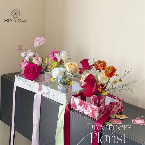 【心悠】教师节方形印花手提花盒全景透明抱抱桶花束礼品包装盒