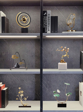 轻奢荷花摆件高级感客厅桌面酒柜办公室样板间装饰品乔迁开业礼品