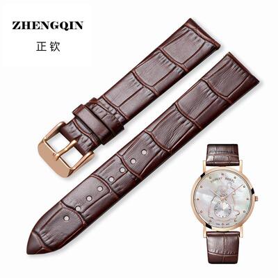 适用真皮手表带 竹节薄款表链男女6140L/16095/6112M/9136棕色14/
