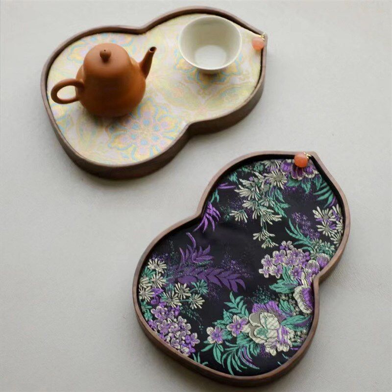 慢蓝胡桃木壶垫茶盘葫芦形盘织锦杯垫复古茶具