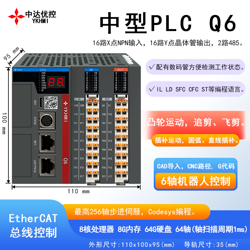 中达优控CODESYS中型PLC运动控制追剪6轴机器人G代码CAD导入