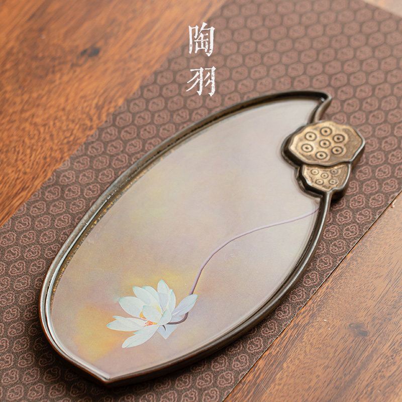 窑变青莲壶承干泡茶盘复古粗陶小型茶台盘功夫茶具