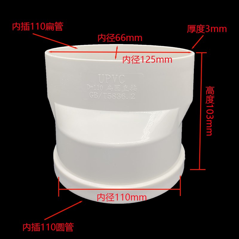 pvc 75 110扁管地漏移位器弯头圆变扁三通排水管椭圆管件