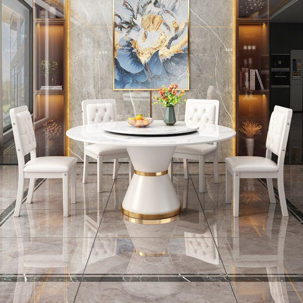 意式轻奢亮光岩板圆形餐桌带转盘带电磁炉现代简约家用餐桌椅组合,住宅家具,岩板餐桌,淘宝优惠券,粉丝福利购,淘宝优惠卷