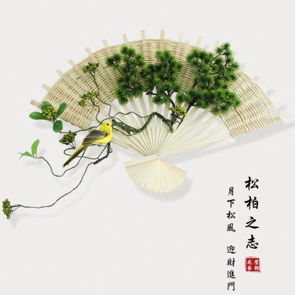 新中式客厅玄关墙饰壁挂墙面背景装饰扇子挂件餐厅墙壁迎客松挂饰,家居饰品,壁饰,淘宝优惠券,粉丝福利购,淘宝优惠卷