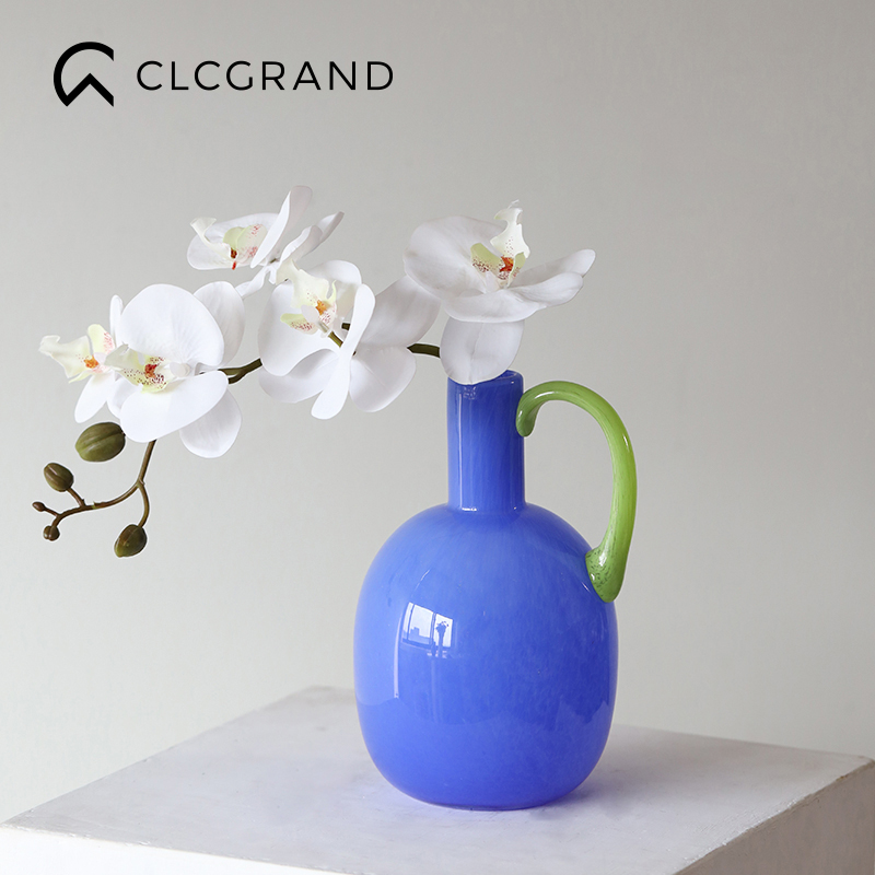 法式中古a小提壶琉璃花瓶摆件轻奢高级感客厅桌面鲜花插花装饰摆