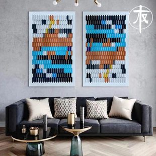 实木菱形马赛克拼画艺术软装挂画抽象挂画大厅玄关展厅大堂装饰画