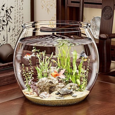 高透圆形鱼缸塑料一体成型仿玻璃防摔耐摔不坏客厅小型桌面生态缸
