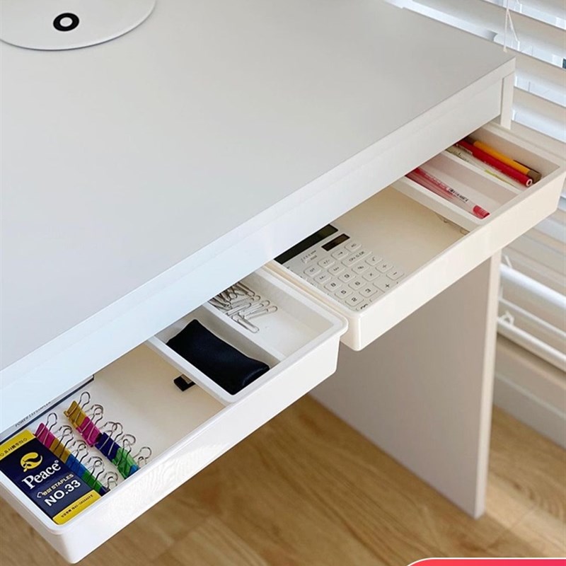 桌下抽屉式收纳可伸缩无痕粘贴整理盒子办公室W隐藏家居用品