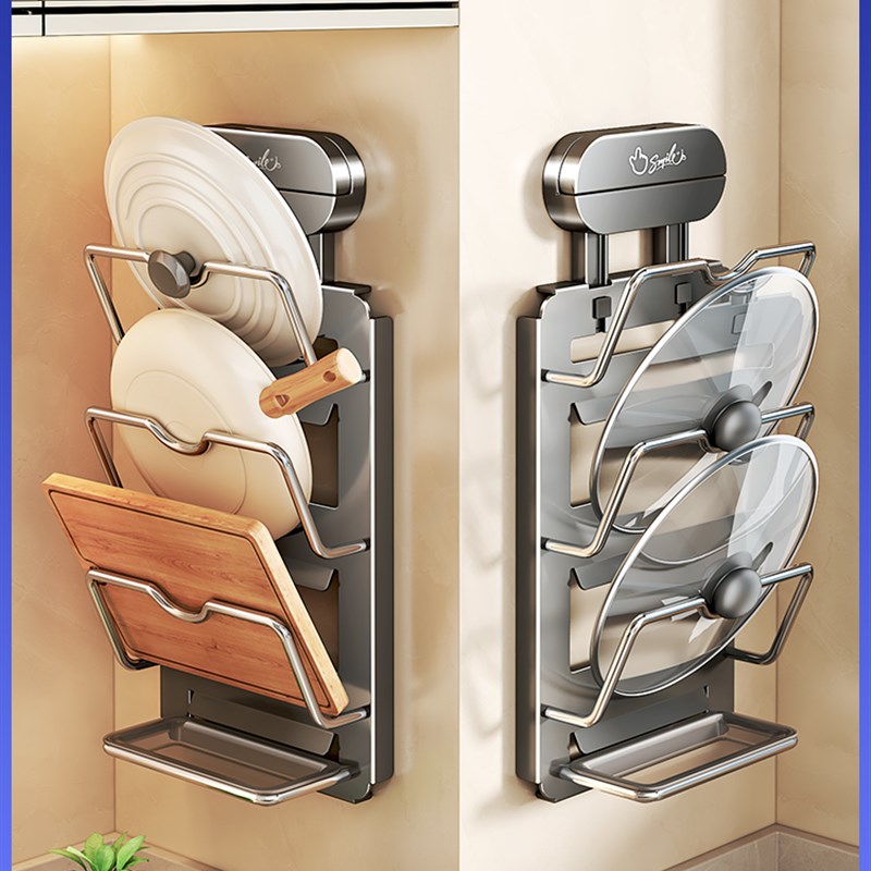 吸盘锅盖架免打孔厨房壁r挂式置物架多功能多层砧板菜板放置收纳