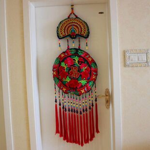 中国风民族布艺玄关壁挂 云南大号圆形挂件店铺餐馆装饰品壁饰