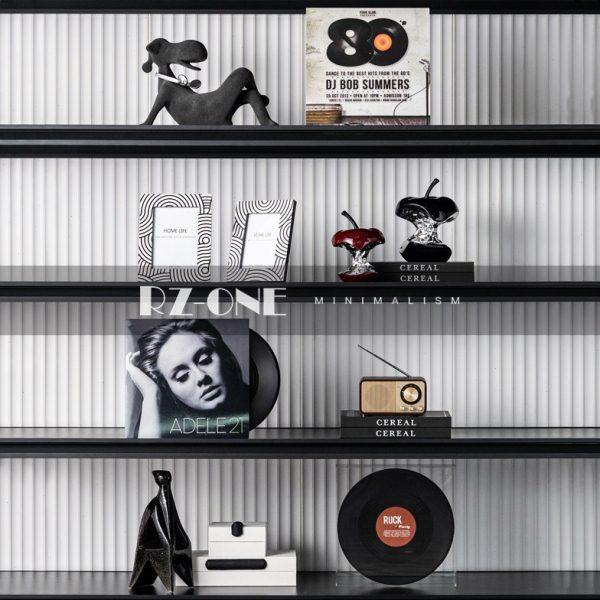 现代客厅电视柜酒柜黑胶片酒店样板间开放格书架高级感软装摆件