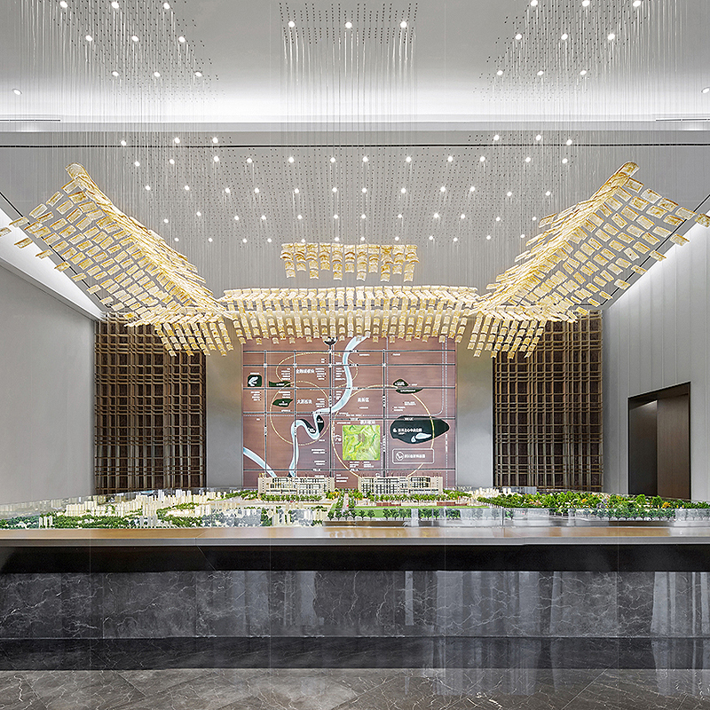 售楼部沙b盘吊灯大型展厅别墅酒店大堂吸顶灯玻璃瓦片工程灯具定