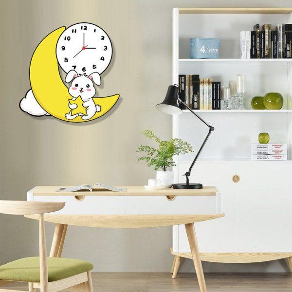 月亮兔卡通创意静音客厅卧室儿童房幼儿园钟表挂钟可爱时尚装饰表,家居饰品,挂钟,淘宝优惠券,粉丝福利购,淘宝优惠卷