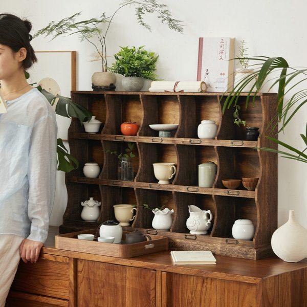 复古实木桌面置物架杯架做旧多宝阁收纳架展示架格子柜可挂墙整装