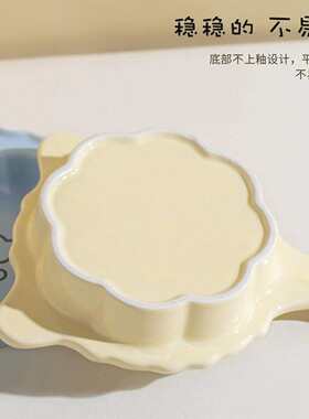 陶瓷猫咪碗可爱猫耳平底锅宠物碗猫狗食盆猫碗饭盆宠物餐盘带把手