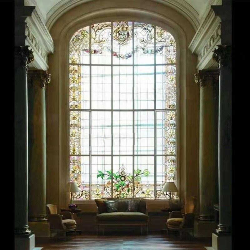 别墅彩色玻d璃落地窗 会客厅彩玻装饰艺术玻璃窗 彩玻镶嵌门窗