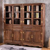 新中式 书柜组合老榆木书架实木储物柜带门置物柜书橱陈列柜展示柜