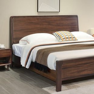 全实木床南美黑胡桃木简约现代1.5米双人大床主卧1.8储物原木深色