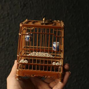 精品徽派名家李永攀纯手工制作方形老玉竹螽斯笼竹雕竹制蛐蛐笼子