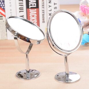 金属椭圆台式双面镜360°旋转反面2倍放大镜子椭圆镜桌面立式镜子