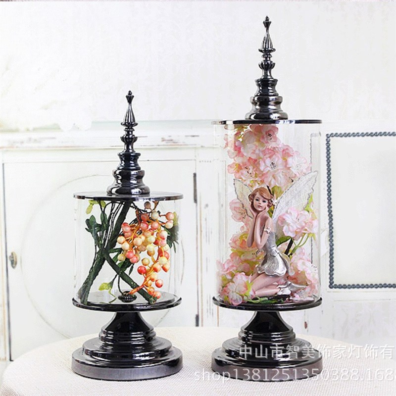 欧式创意玻璃工艺品透明装饰摆件简约客厅样板房家居餐桌干花摆设