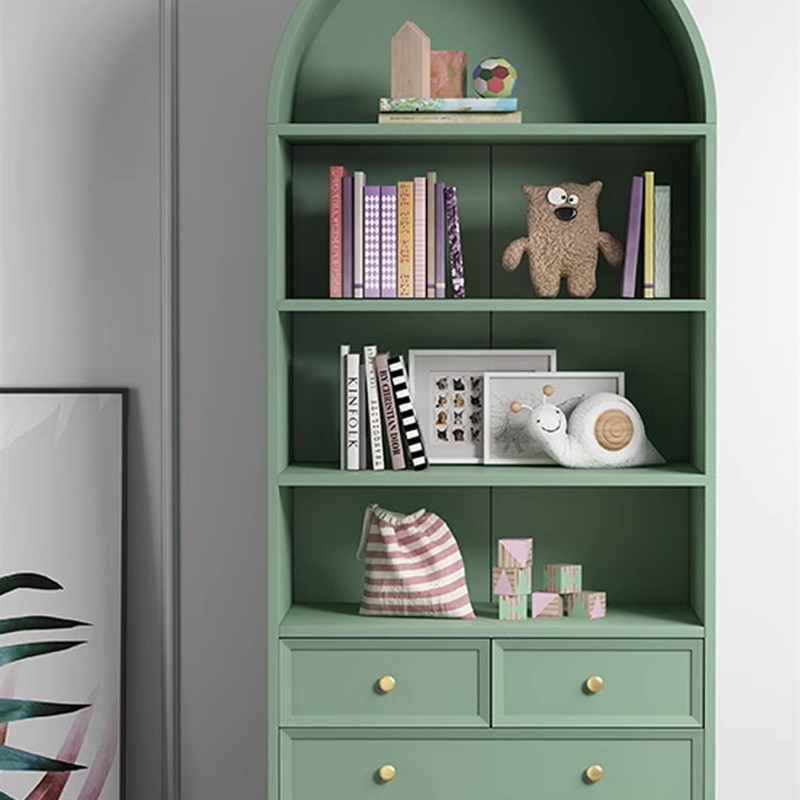 定制美式实木两门书柜落地拱形门家用客厅酒柜靠墙立柜法式展示柜