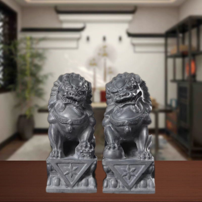 石雕狮子一对天然石头青石狮子摆件家用门口庭院墓前原石手工雕刻