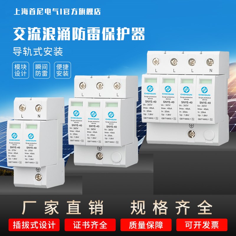 一二级防雷保护器1P2P3P4P20KA40KA60KA80KA浪涌保护器T2级8/20us