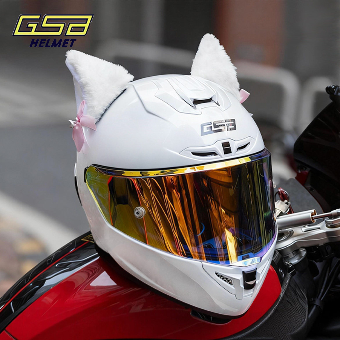 GSB361gt摩托车头盔男女士猫耳朵机车蓝牙四季通用3C认证骑行全盔