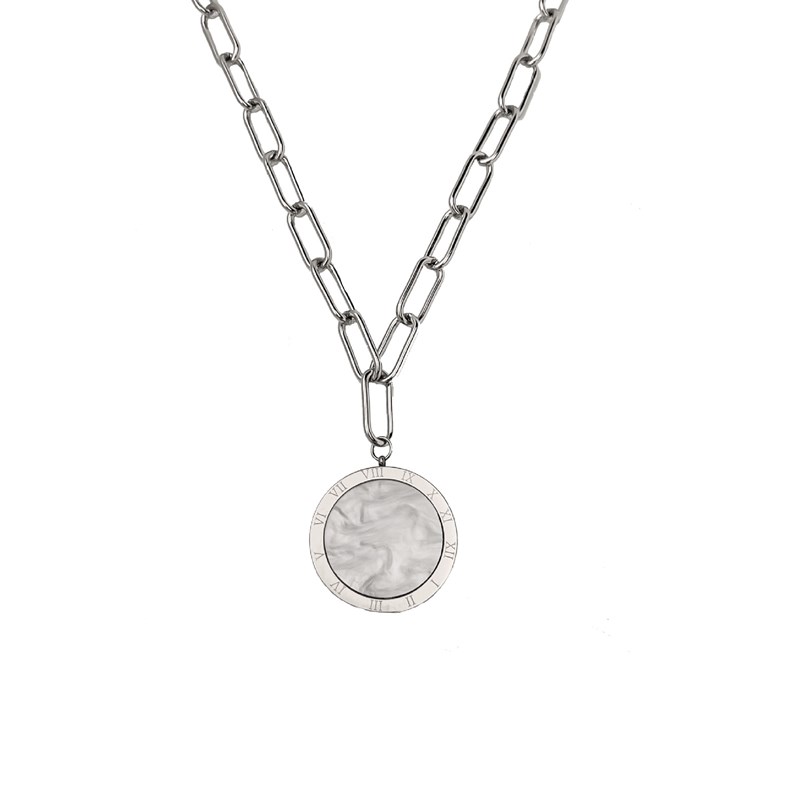 轻奢小众设计感设计项链欧美时尚钛钢长款L罗马数字圆牌女毛衣链