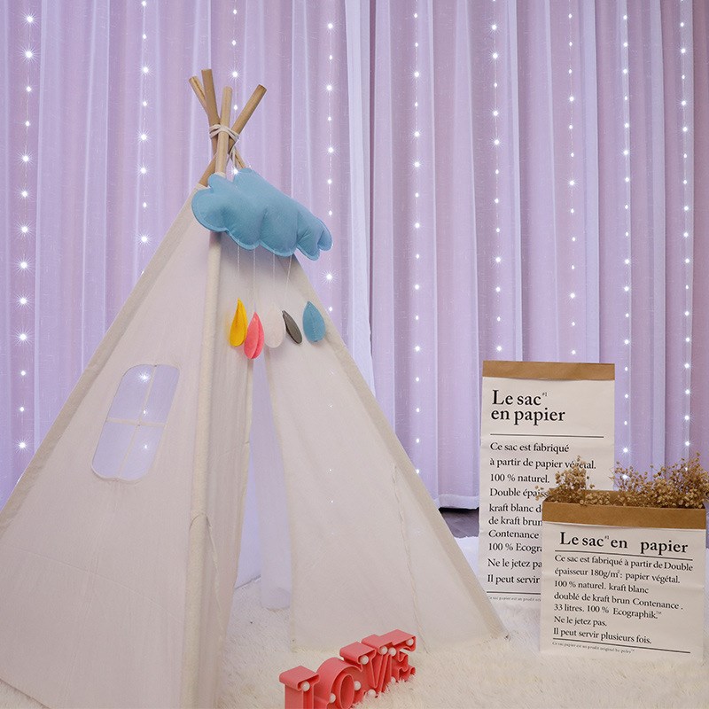 现货供应USB供电窗帘灯300LyED铜线灯串带遥控8功能室内气氛装饰