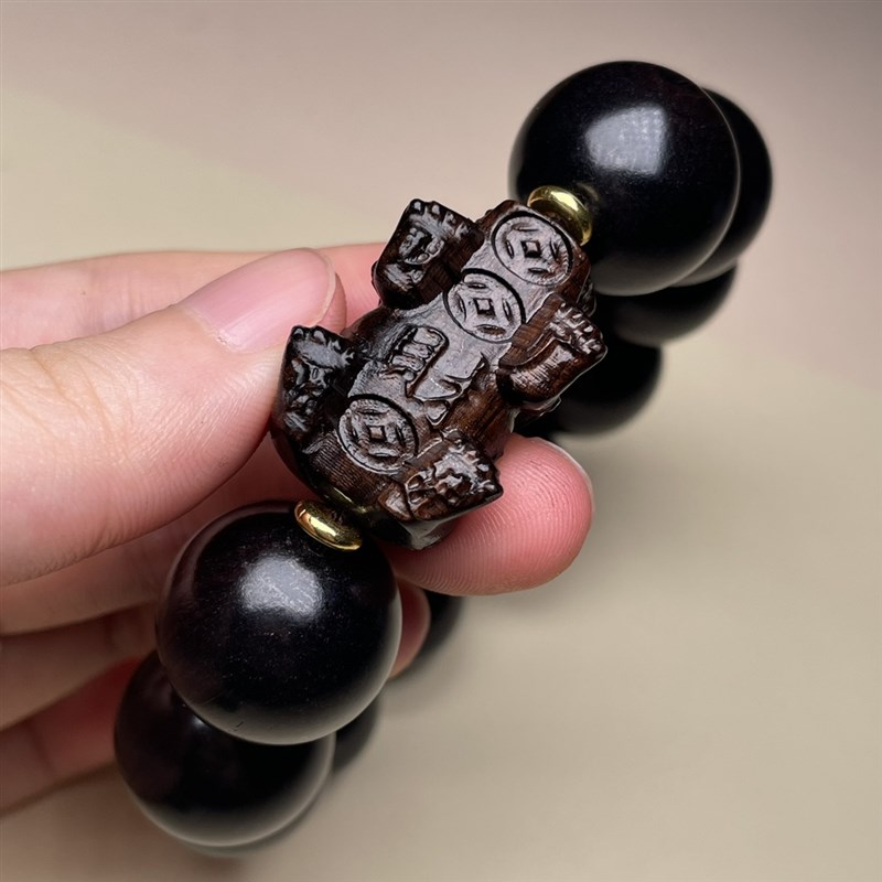 紫光檀黑檀木实木雕刻貔貅手串复古风J男女简约文玩盘玩把玩佛珠