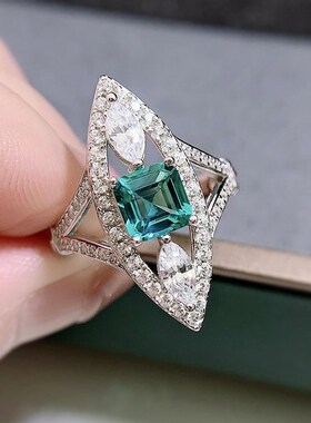 珠宝 2023新款S925y银绿碧玺色天然切6*6欧美风时尚百搭戒指