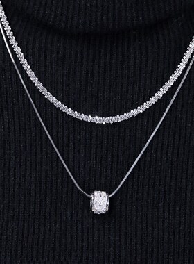 新款双层精致项链l女 粗链条钛钢多层圆环镂空小蛮腰转运珠锁骨链