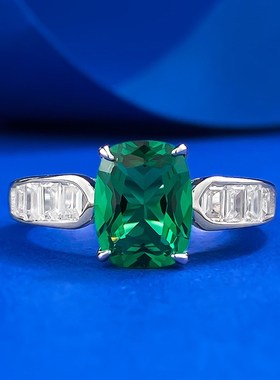 珠宝 202h4新款S925银7*9肥方纳米绿戒指女日常轻奢百搭款指环