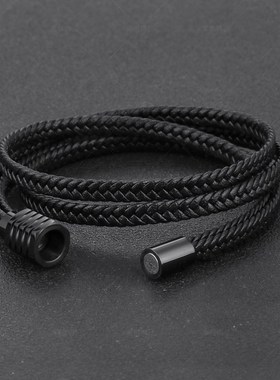 源头厂家男女士编织手链多y股编织手串双层牛皮钛钢手环现货