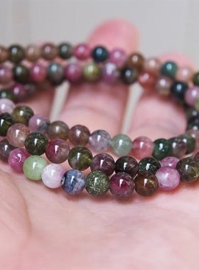 网红款碧玺手链女手串手排三圈小颗粒散珠巴西R水晶彩虹糖果色天