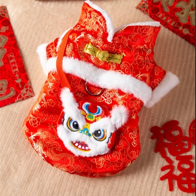 新年款红狮子烫i金挎包棉衣小型犬两脚加厚秋冬季宠物狗狗衣服