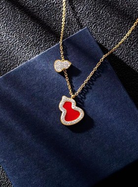 轻奢小众设计感18k红葫芦项链女 吊坠高级感不掉色钛钢.锁骨链饰